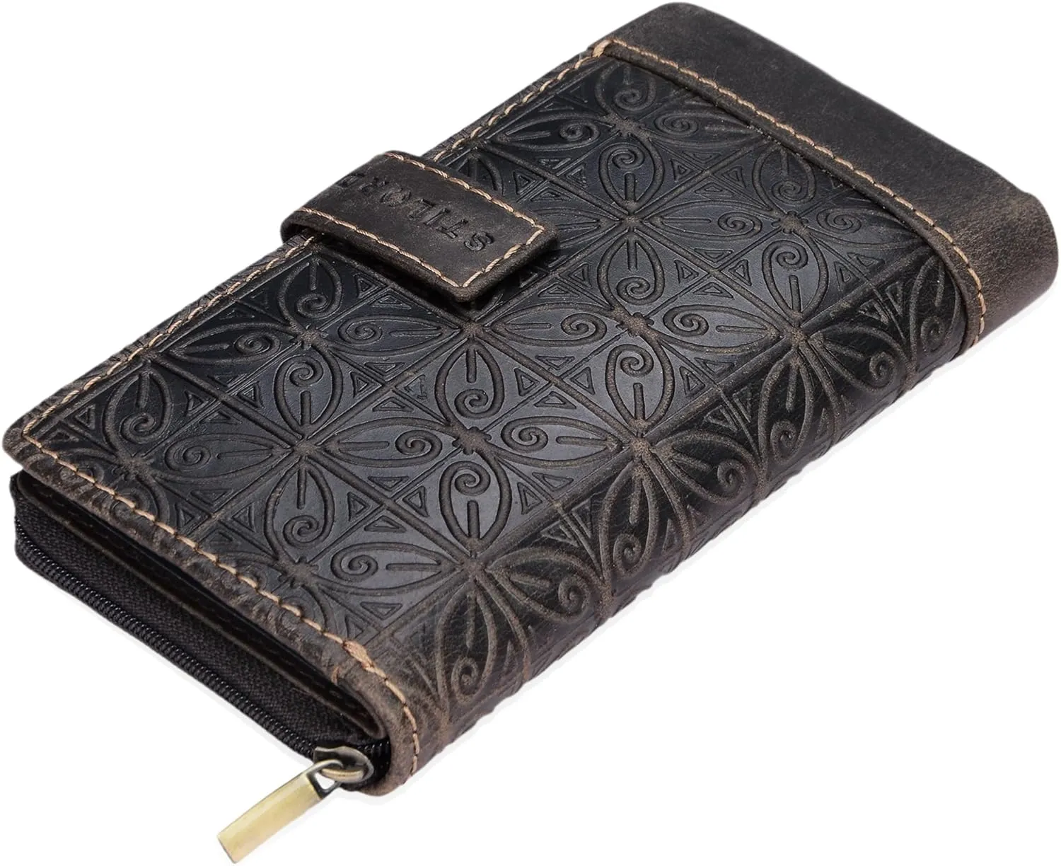 STILORD Greta – Vintage Leder Geldbörse mit Blumenmuster