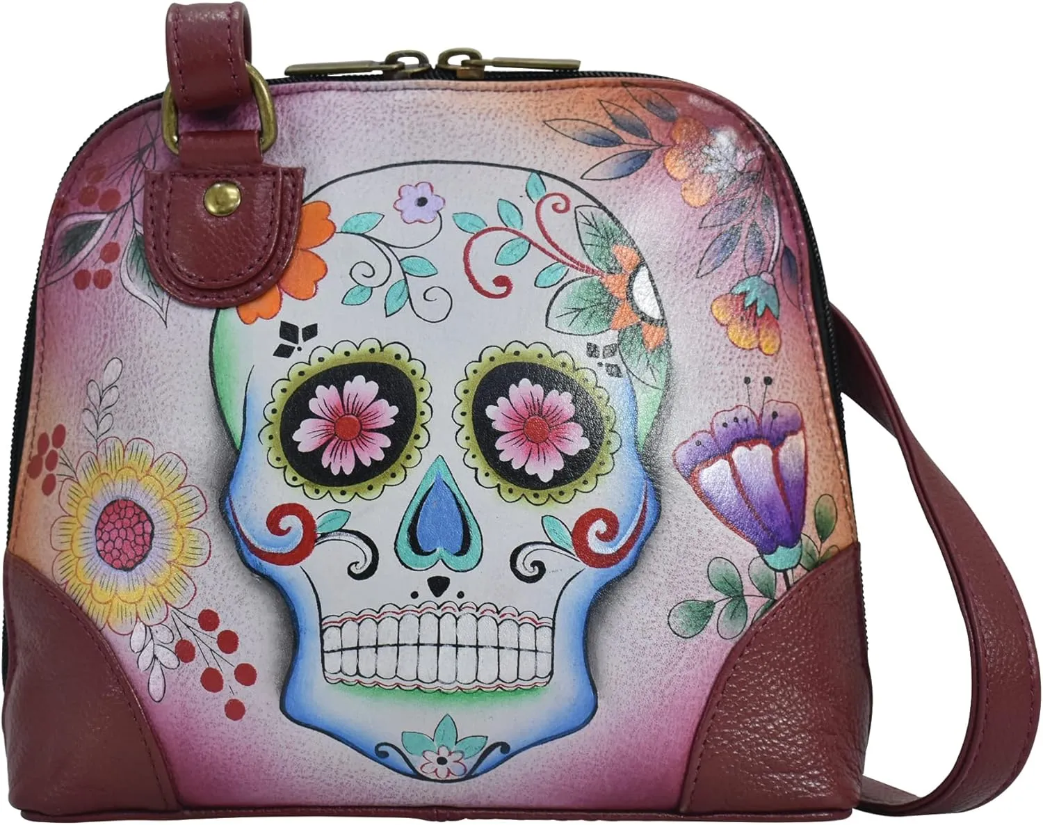 Anna by Anuschka Sugar Skulls – Leder Geldbörse mit Reißverschluss